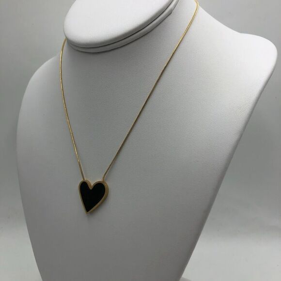 18K Gold Plated Women's Heart Shape Necklace Black Romantic Love Everyday - Picture 6 of 12